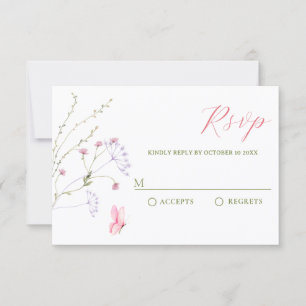 Grey white wildflowers watercolor  RSVP card
