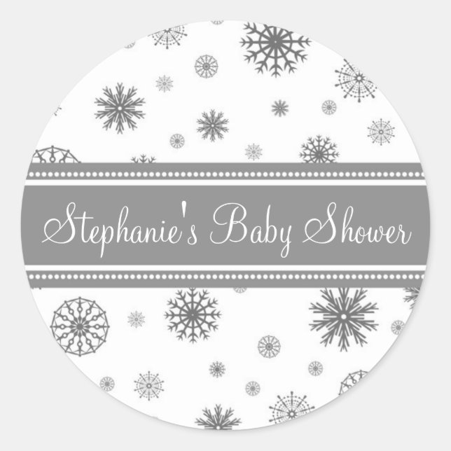 Grey White Winter Baby Shower Favour Stickers (Front)