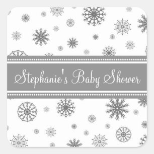 Grey White Winter Baby Shower Favour Stickers