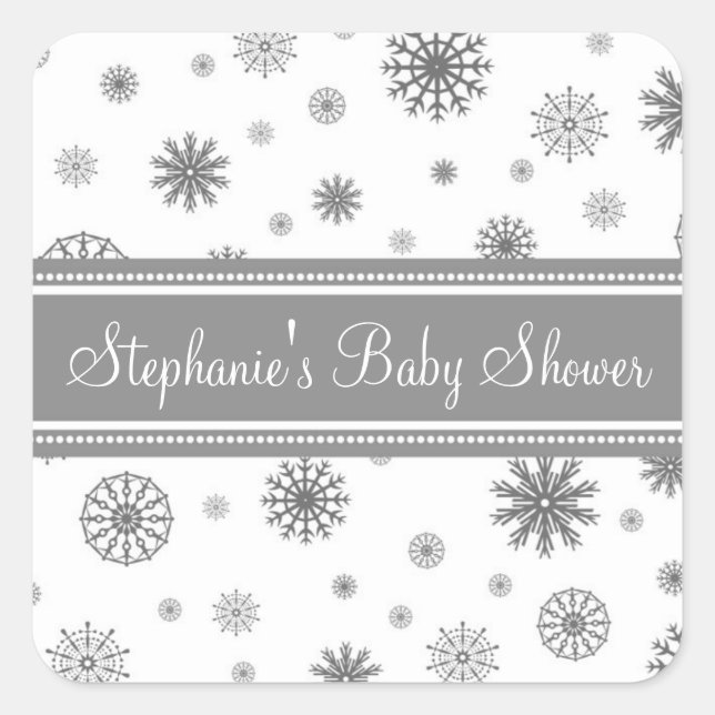Grey White Winter Baby Shower Favour Stickers (Front)