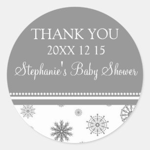 Grey White Winter Baby Shower Favour Stickers