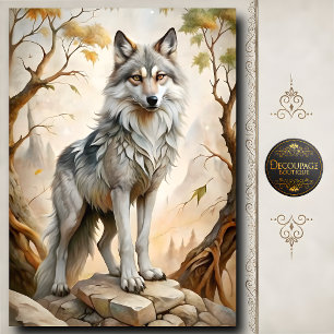 Grey White Wolf Autumn Forest Wildlife Art Tissue Paper