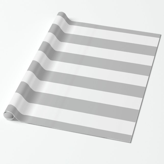Grey, White XL Stripes Pattern Wrapping Paper (Unrolled)