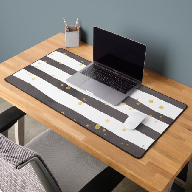Grey White Yellow Polka Dot Desk Mat (Office 2)