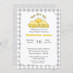 Grey White You Are My Sunshine Baby Shower    Invitation