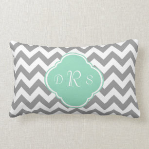 Grey & White Zigzag Custom Monogram Lumbar Cushion