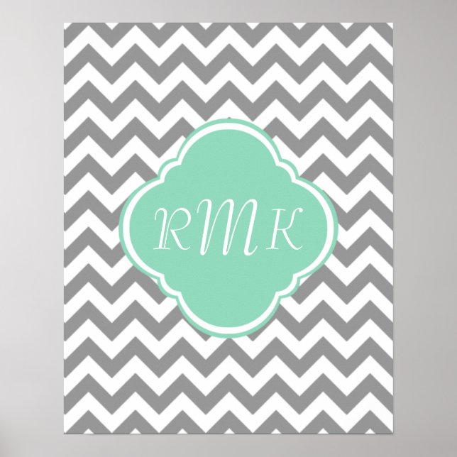 Grey & White Zigzag Custom Monogram Poster (Front)