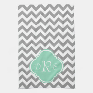 Grey & White Zigzag Custom Monogram Tea Towel