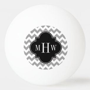 Grey Wht Chevron Black Quatrefoil 3 Monogram Ping Pong Ball