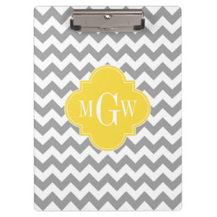 Grey Wht Chevron Pineapple Quatrefoil 3 Monogram Clipboard