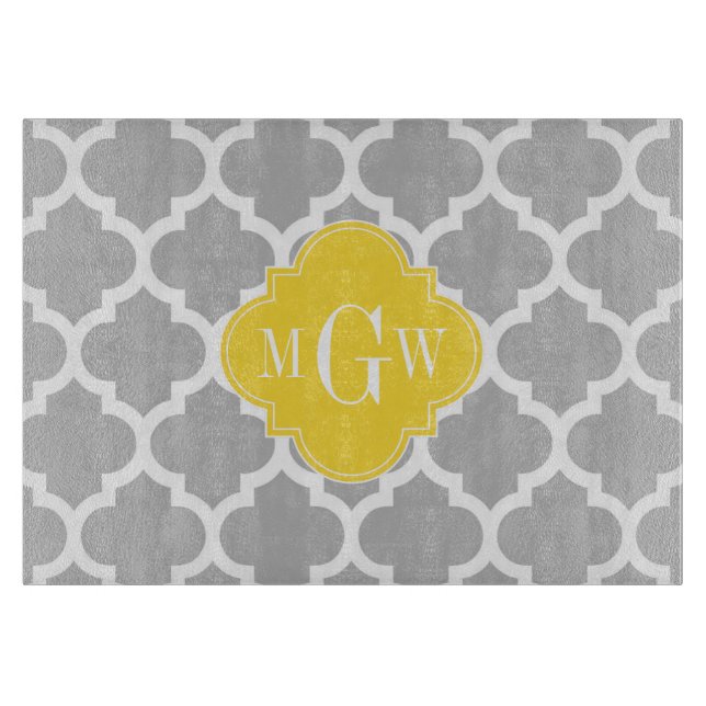 Grey Wht Moroccan #5 Pineapple 3 Initial Monogram Cutting Board (Front)