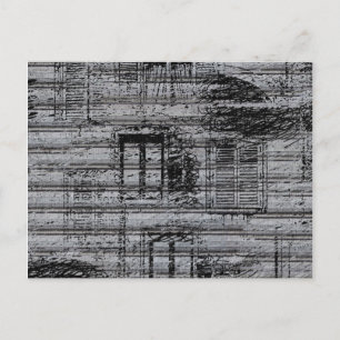 grey windows and scribbles on metal textured backg postcard