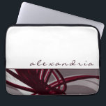 Grey & Wine Abstract Ribbons | White | Custom Name Laptop Sleeve<br><div class="desc">Modern laptop sleeve with an artistic abstract design. The top portion features a simple plain white background with custom name presented in stylish lower case script. The bottom portion features grey, burgundy, white and wine coloured ribbons that are layered and interspersed to give perspective and depth against the grey background....</div>
