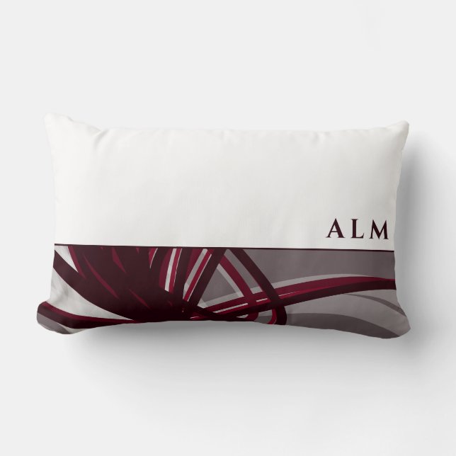 Grey & Wine Artistic Abstract | White | Monogram Lumbar Cushion (Front)