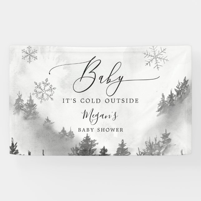 Grey Winter Wonderland Baby Shower Banner (Horizontal)
