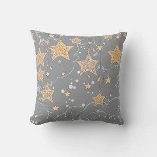 Grey Wish Star Throw Pillow