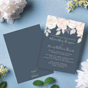 Grey with Blush Elegant Watercolor Floral Invitation