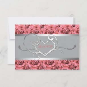 Grey with Coral Roses Reply Card