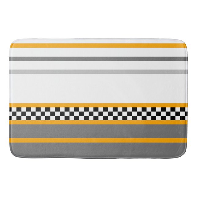 Grey With Modern Black and White Check Bath Mat (Front)