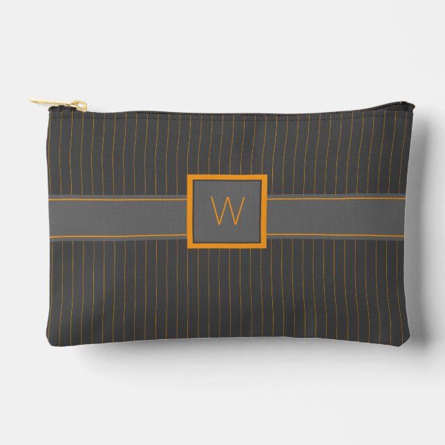 Grey with Orange Pinstripes Accessory Pouch (Front)