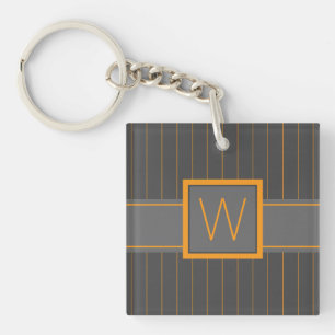 Grey with Orange Pinstripes Acrylic Keychain