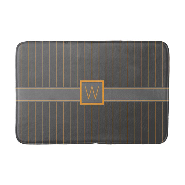 Grey with Orange Pinstripes Bath Mat (Front)