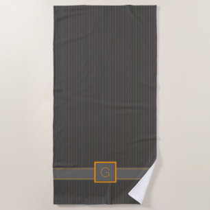 Grey with Orange Pinstripes Beach Towel