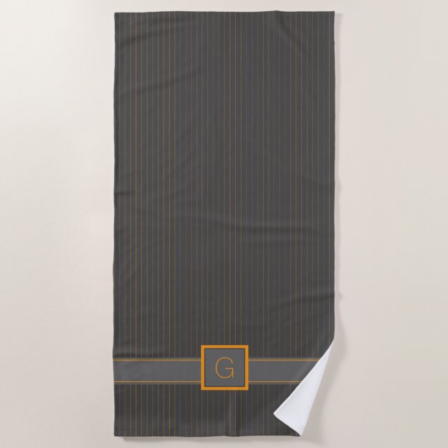 Grey with Orange Pinstripes Beach Towel (Front)