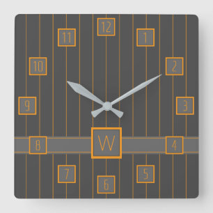 Grey with Orange Pinstripes Clock