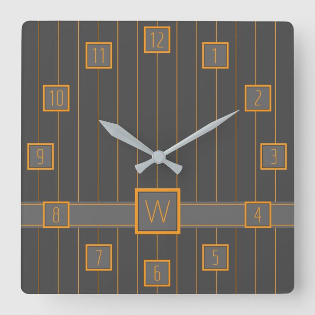 Grey with Orange Pinstripes Clock (Front)