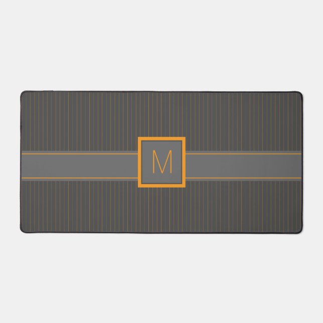 Grey with Orange Pinstripes Desk Mat (Front)
