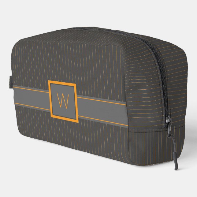 Grey with Orange Pinstripes Dopp Kit (Right Corner)