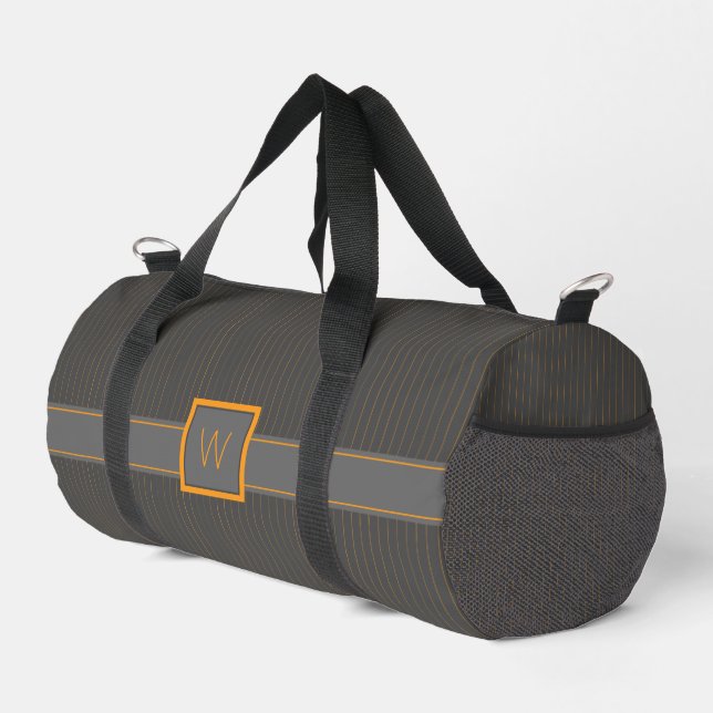 Grey with Orange Pinstripes Duffle Bag (Right Corner)