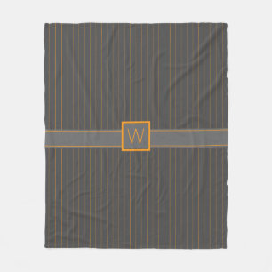 Grey with Orange Pinstripes Fleece Blanket