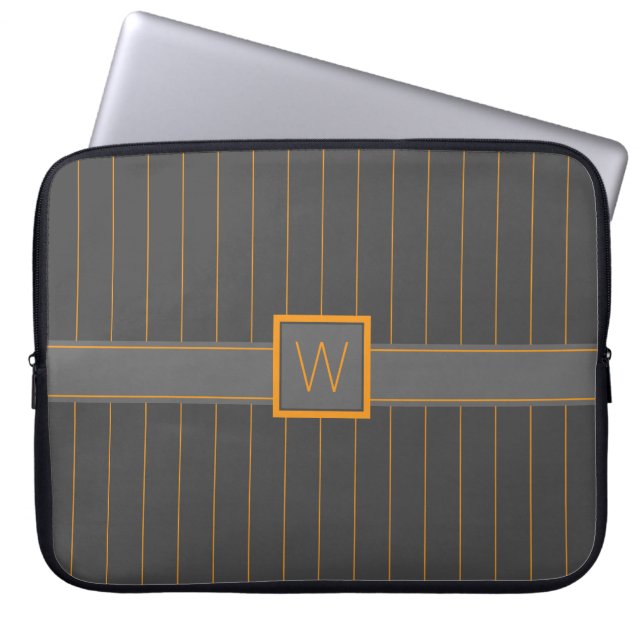 Grey with Orange Pinstripes Laptop Sleeve (Front)