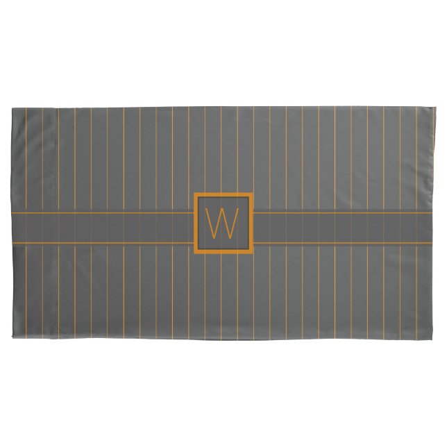 Grey with Orange Pinstripes Pillow Case (Front)