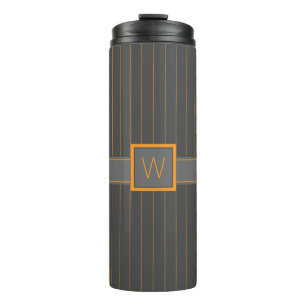 Grey with Orange Pinstripes Thermal Tumbler