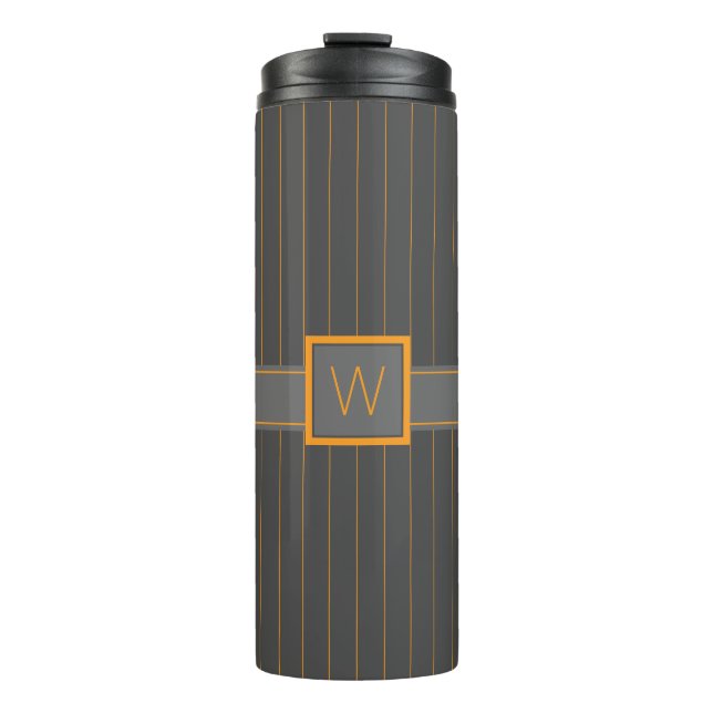 Grey with Orange Pinstripes Thermal Tumbler (Front)
