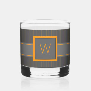 Grey with Orange Pinstripes Whiskey Glass