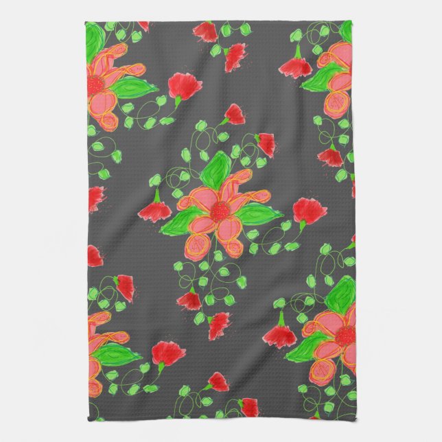Grey With Red Floral Stylish Hand Towel (Vertical)