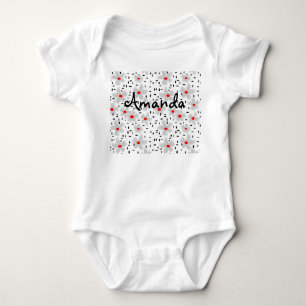 grey with red flowers on white background retro baby bodysuit