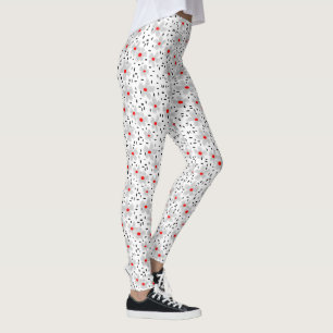 grey with red flowers on white background retro leggings