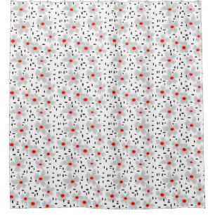 grey with red flowers on white background retro shower curtain