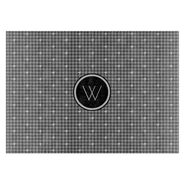 Grey with Silver Accent Houndstooth Cutting Board (Front)