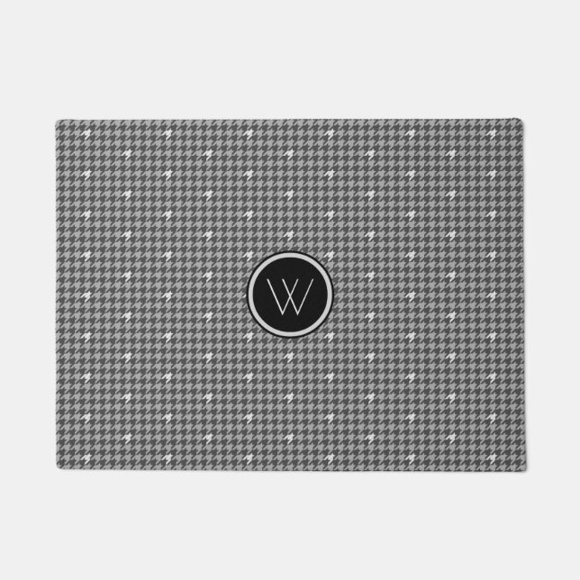 Grey with Silver Accent Houndstooth Doormat (Front)