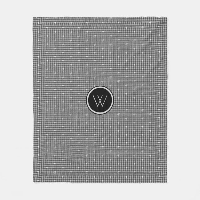 Grey with Silver Accent Houndstooth Fleece Blanket (Front)
