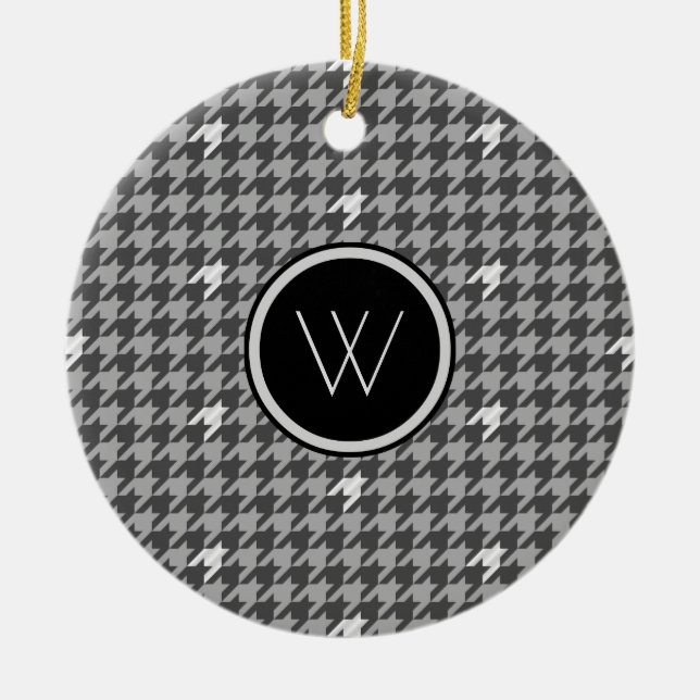 Grey with Silver Accent Houndstooth Ornament (Front)