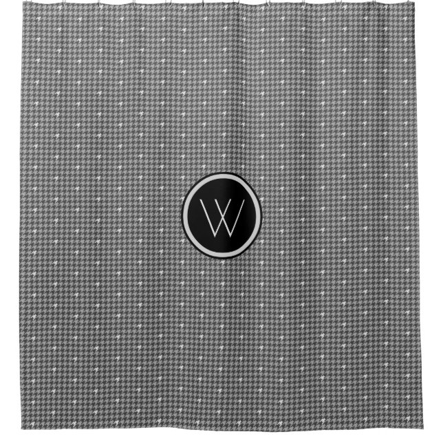 Grey with Silver Accent Houndstooth Shower Curtain (Front)
