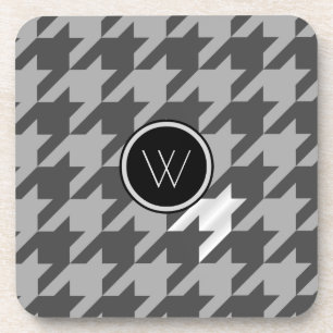 Grey with Silver Accent Houndstooth Square Coaster