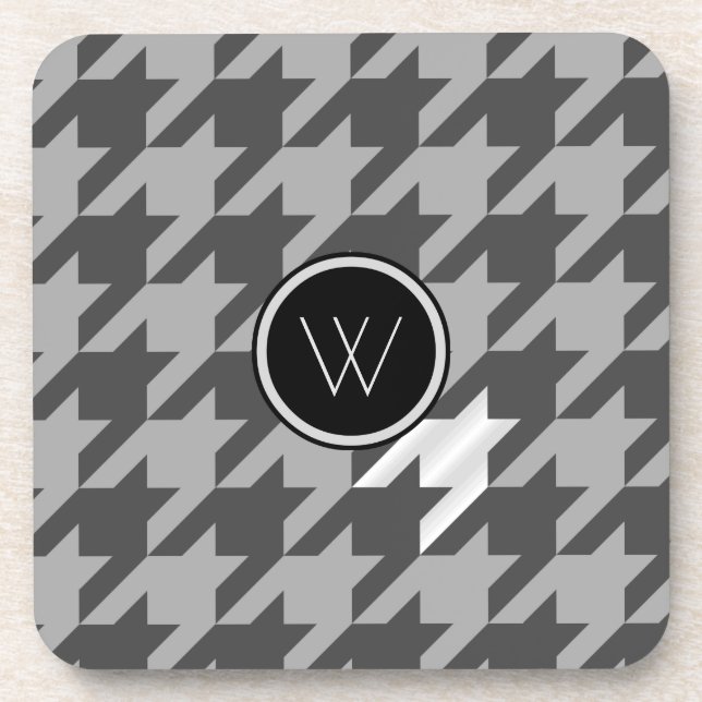 Grey with Silver Accent Houndstooth Square Coaster (Front)